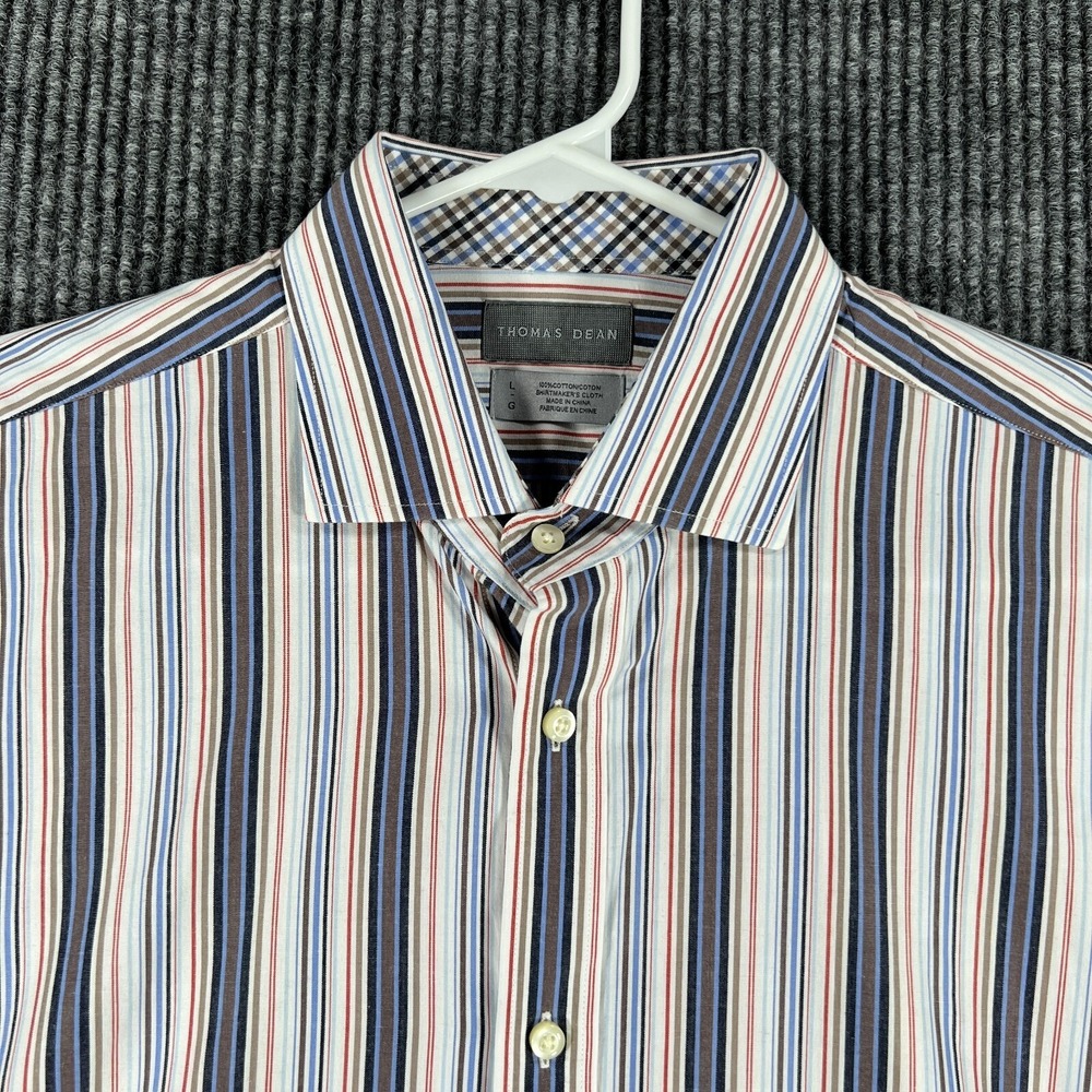 Thomas Dean Shirt Mens Large Blue Striped Long Sleeve Button Up Casual Dress